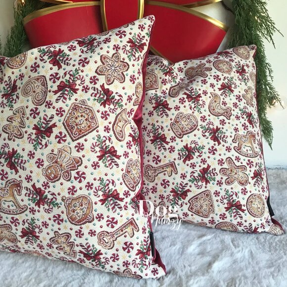 CALDEIRA Luxury Cross-Stitch Embroidered Tapestry Holiday Pillow Set - Picture 1 of 6